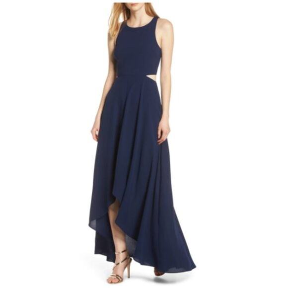 Ali & Jay Navy Cut Out Maxi Evening Dress Size XL NEW formal hight low gown blue - Picture 1 of 8